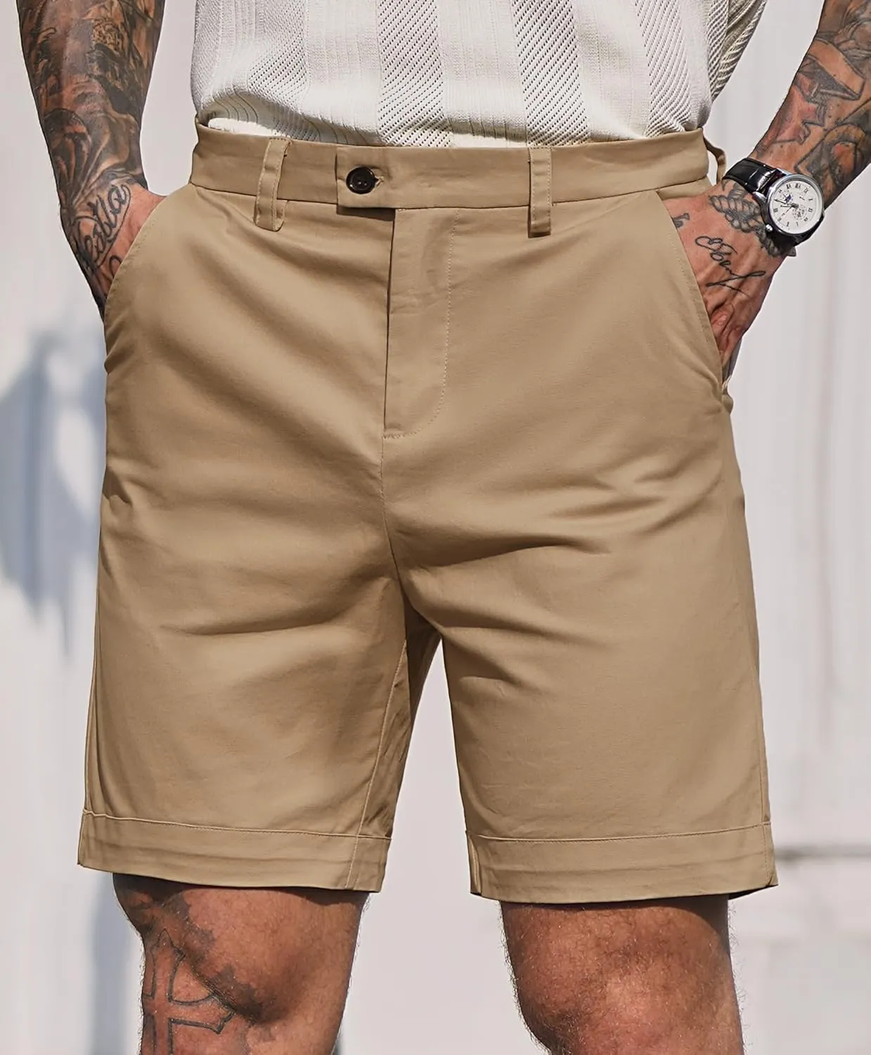 Mens Slim Fit Shorts 6 Inch Cotton Casual Chino with Pocket Vacation Summer Short Pants (S-XXL)