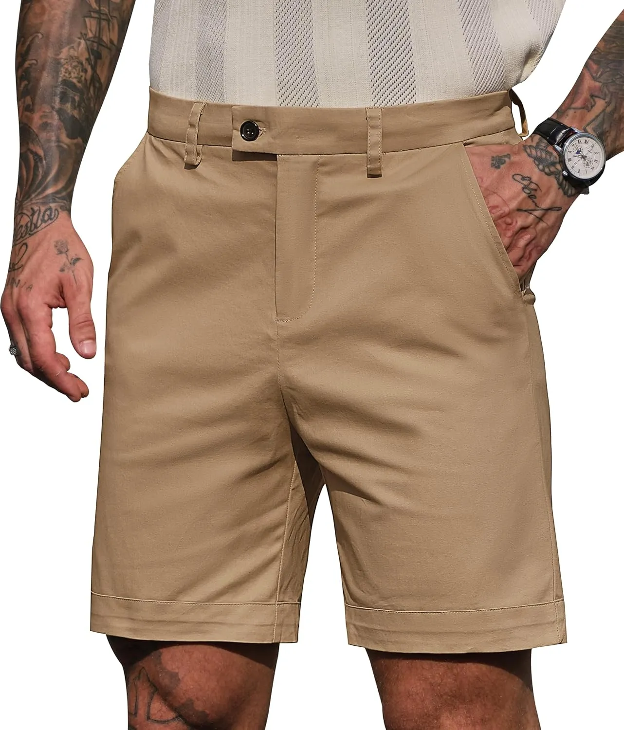Mens Slim Fit Shorts 6 Inch Cotton Casual Chino with Pocket Vacation Summer Short Pants (S-XXL)