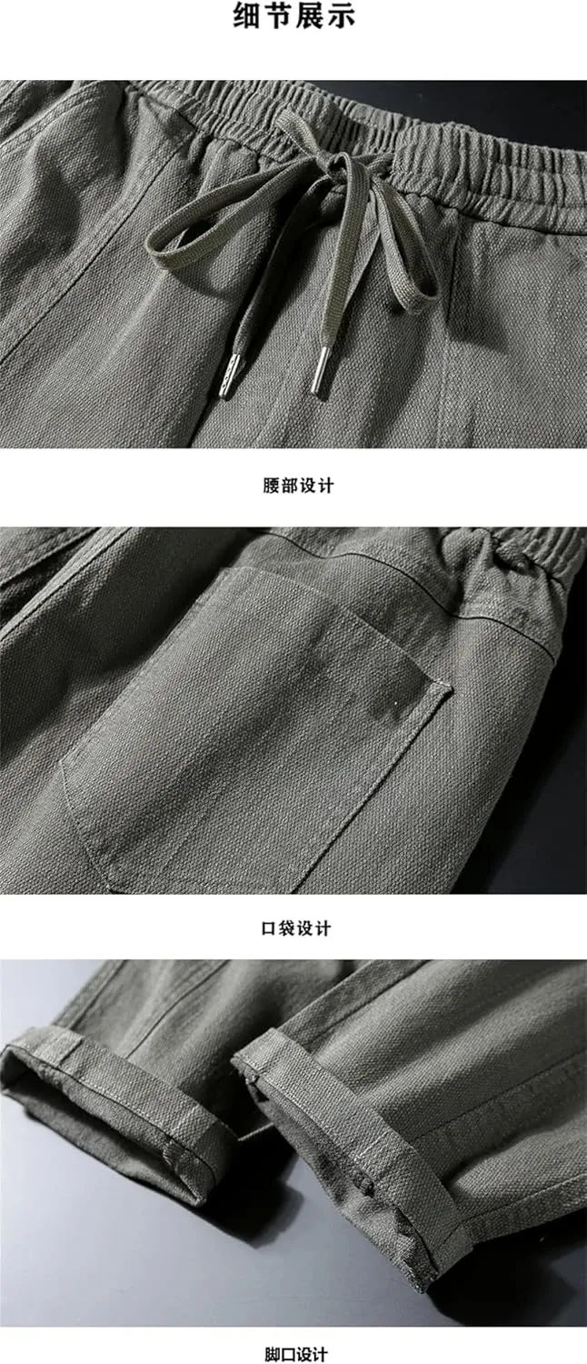 Men's Solid Harem Pants Korean Patch Pocket Cargo Pants Classic Men Thin Streetwear Trousers for