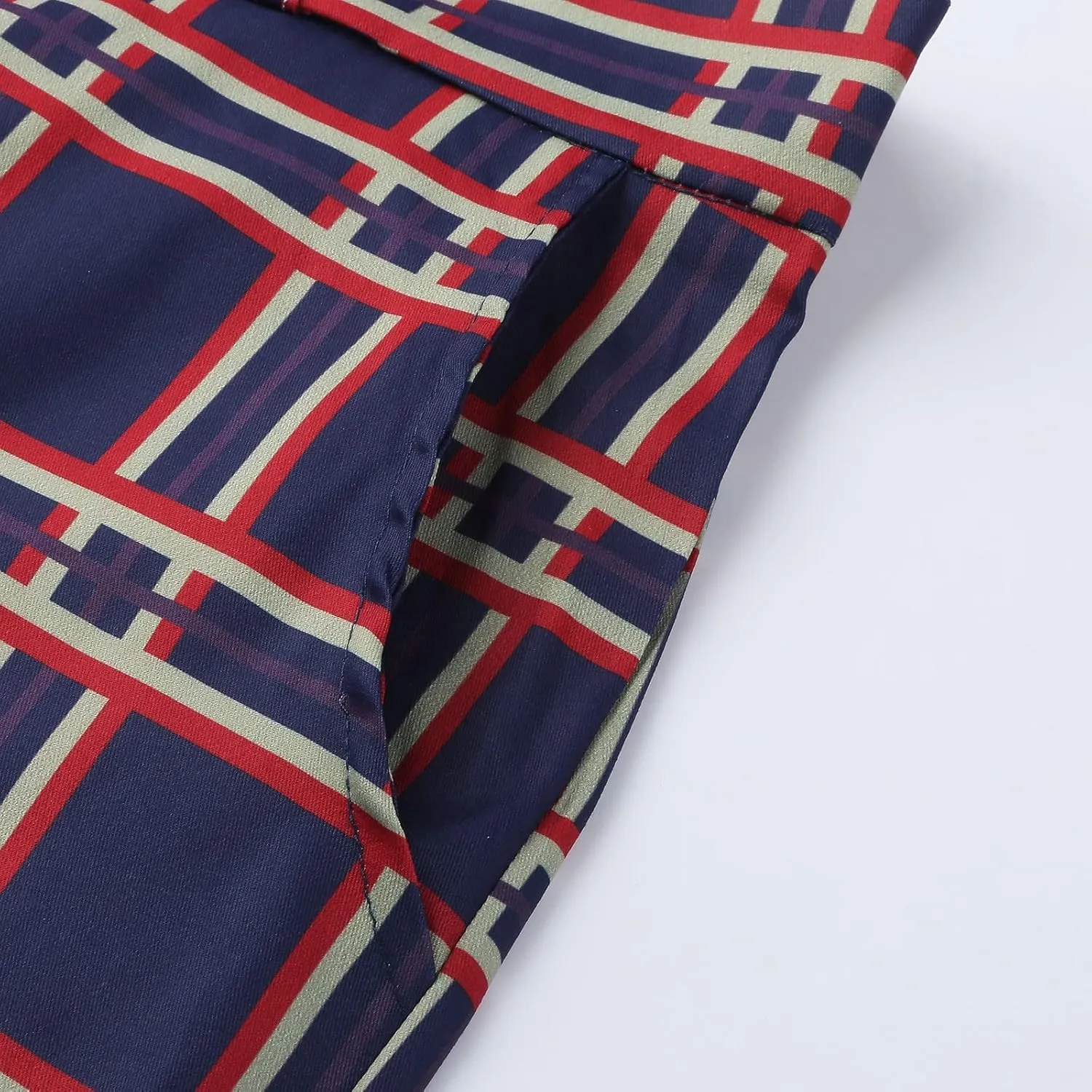 Mens Stretch Plaid Dress Pants Slim Fit Flat-Front Casual Skinny Chinos Business Fashion Golf Pencil Tapered Trousers