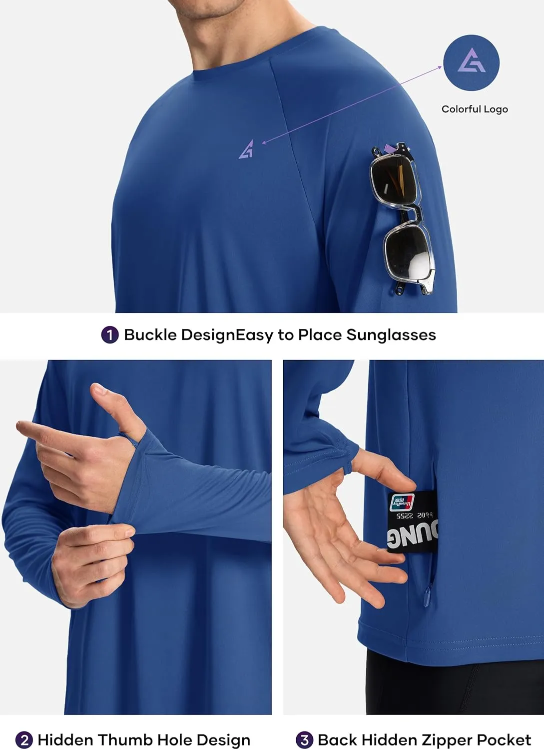 Mens Sun Protection Shirts UPF 50  Long Sleeve UV Shirt Rash Guard for Men Quick Dry Swim Fishing Beach Athletic