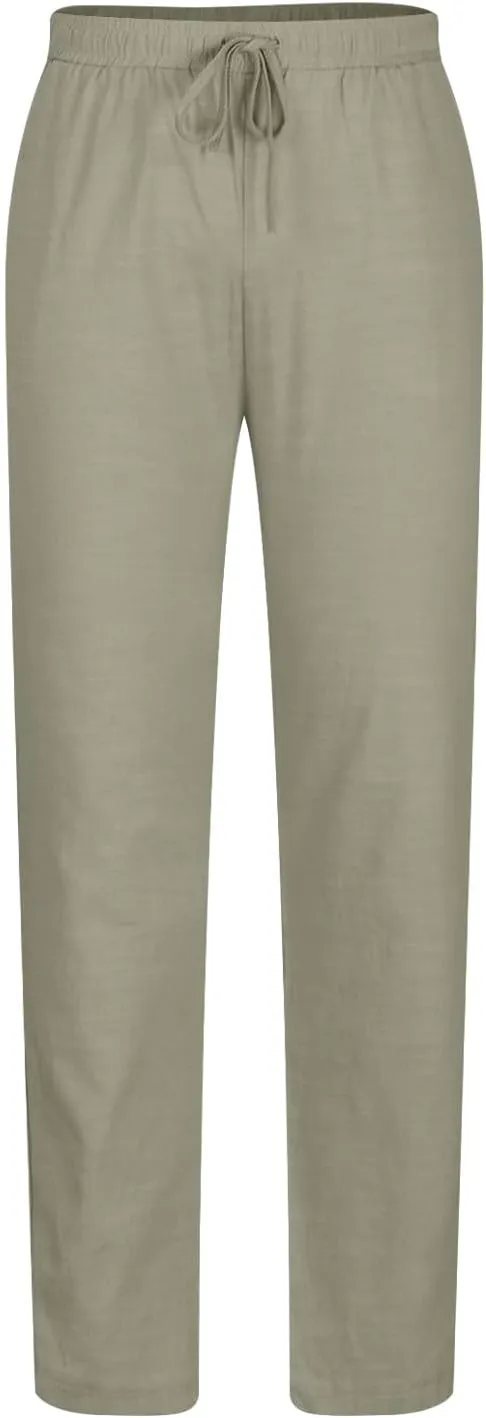 Mens Sweatpants Slim Fit Casual Linen Pants Beach Trousers with Pocket Elastic Waisted Drawstring Baggy Jogger Pants