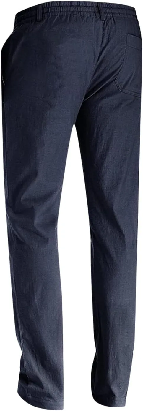 Mens Work Pants Drawstring Elastic Waist Business Casual Trousers Loose Straight Leg Summer Pull On Pants with Pocket