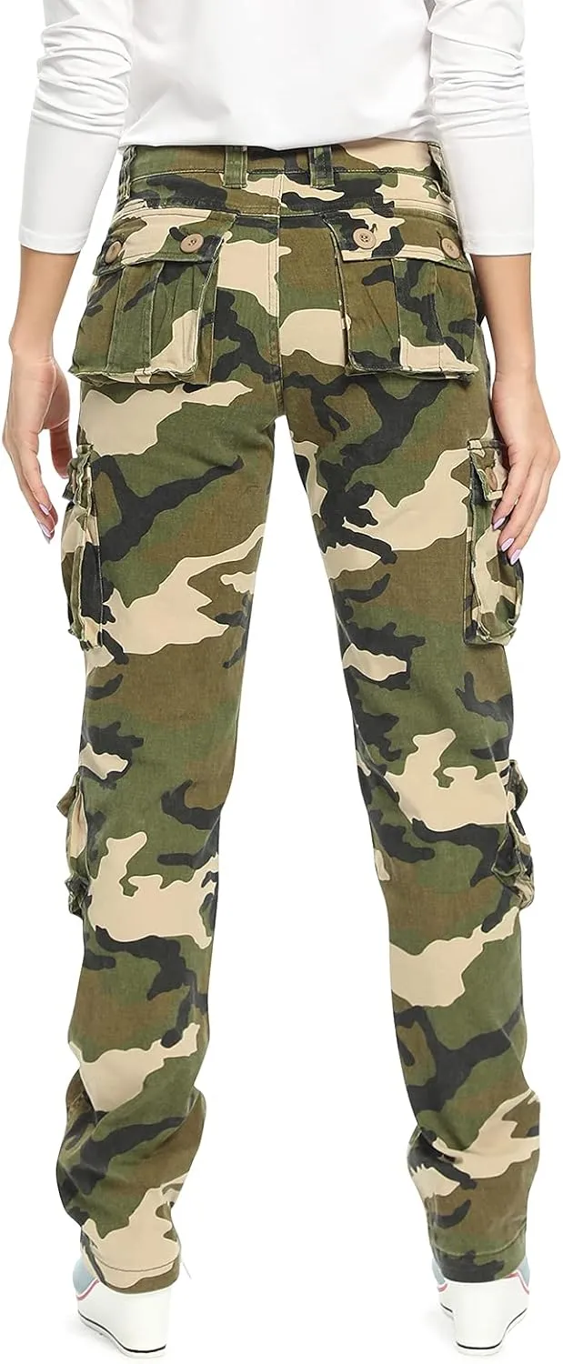 Mesinsefra Women's Cotton Casual Cargo Pants Military Army Tactical Combat Work Trousers with 8 Pockets