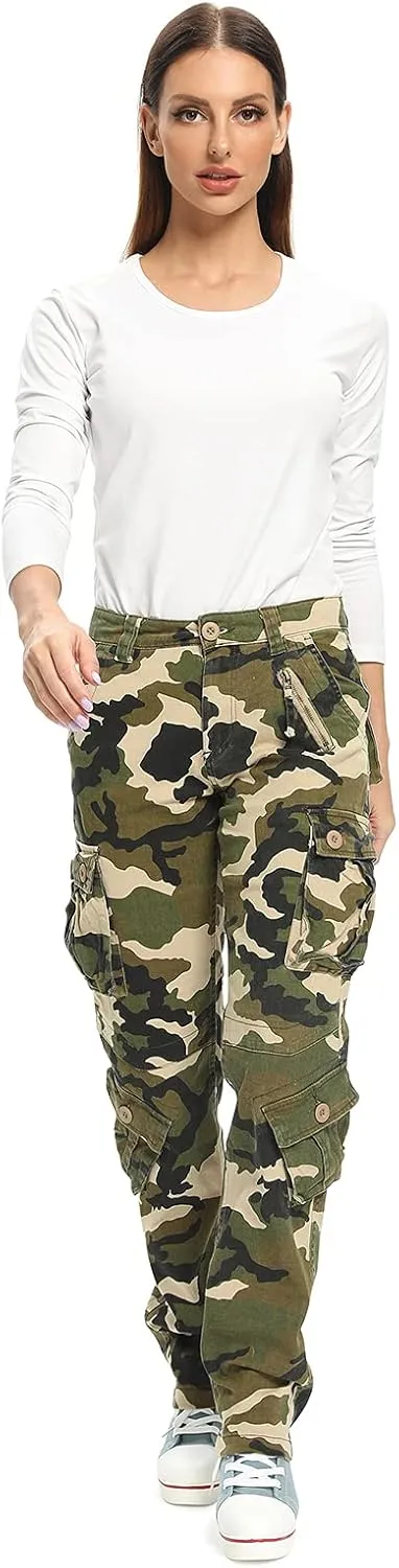 Mesinsefra Women's Cotton Casual Cargo Pants Military Army Tactical Combat Work Trousers with 8 Pockets