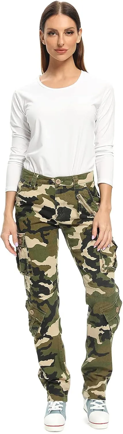 Mesinsefra Women's Cotton Casual Cargo Pants Military Army Tactical Combat Work Trousers with 8 Pockets