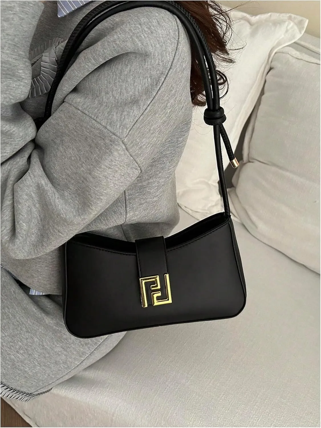 Milumia Women's Buckle Decor Hobo Shoulder Bag Adjustable Strap Crossbody Purse