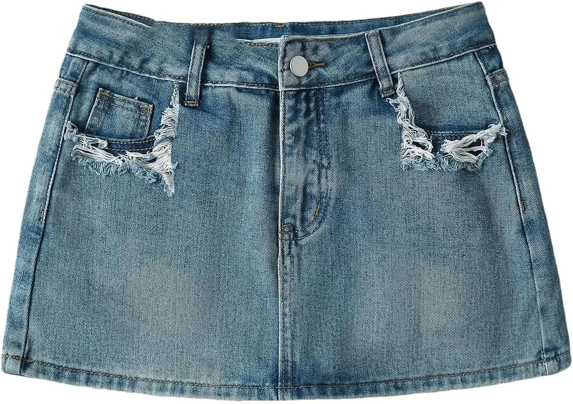 Mini Denim Skirt for Women Summer Black High Waisted Distressed Pencil Jeans Short Skirts