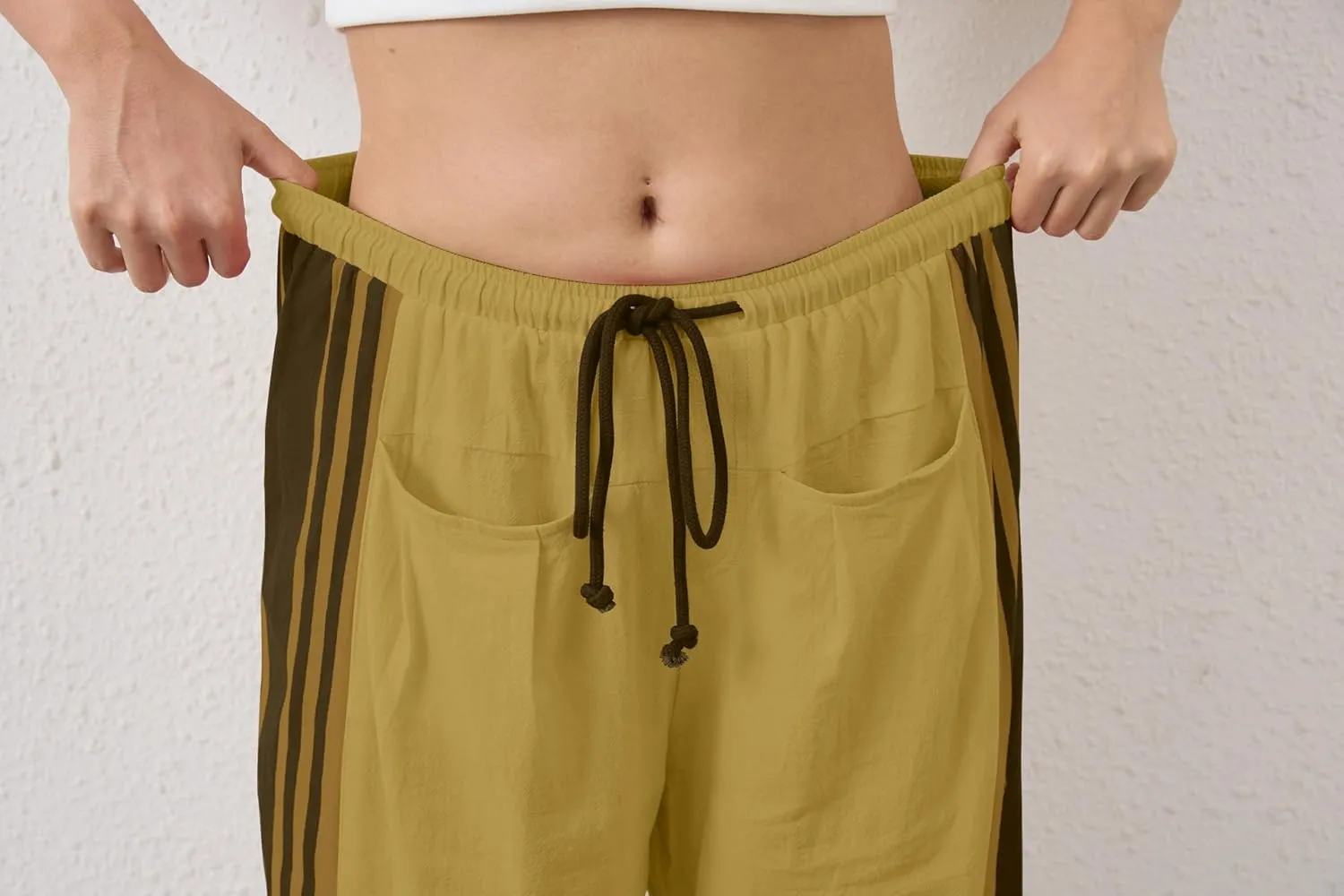 MISSACTIVER Women Side Striped Wide Leg Pants Color Block High Rise Drawstring Sweatpants Baggy Track Pants with Pockets