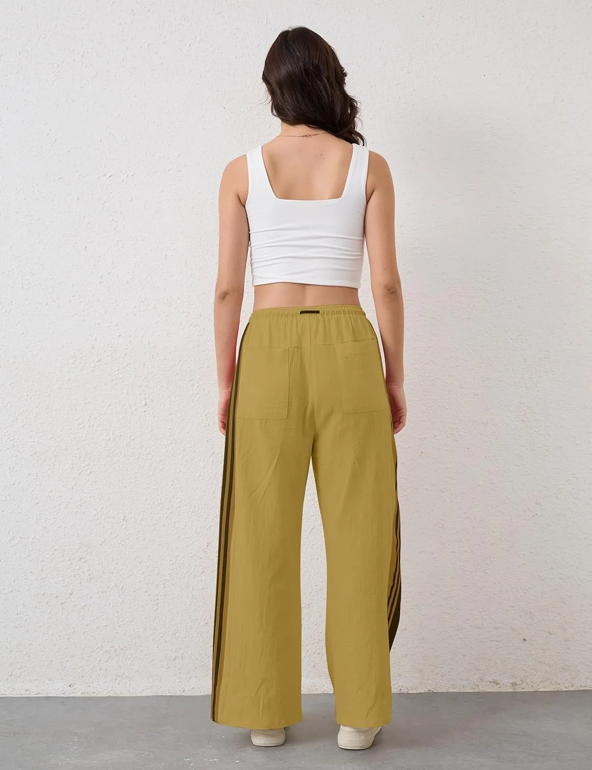 MISSACTIVER Women Side Striped Wide Leg Pants Color Block High Rise Drawstring Sweatpants Baggy Track Pants with Pockets