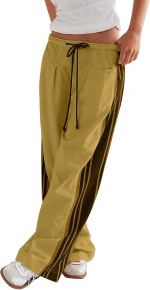 MISSACTIVER Women Side Striped Wide Leg Pants Color Block High Rise Drawstring Sweatpants Baggy Track Pants with Pockets
