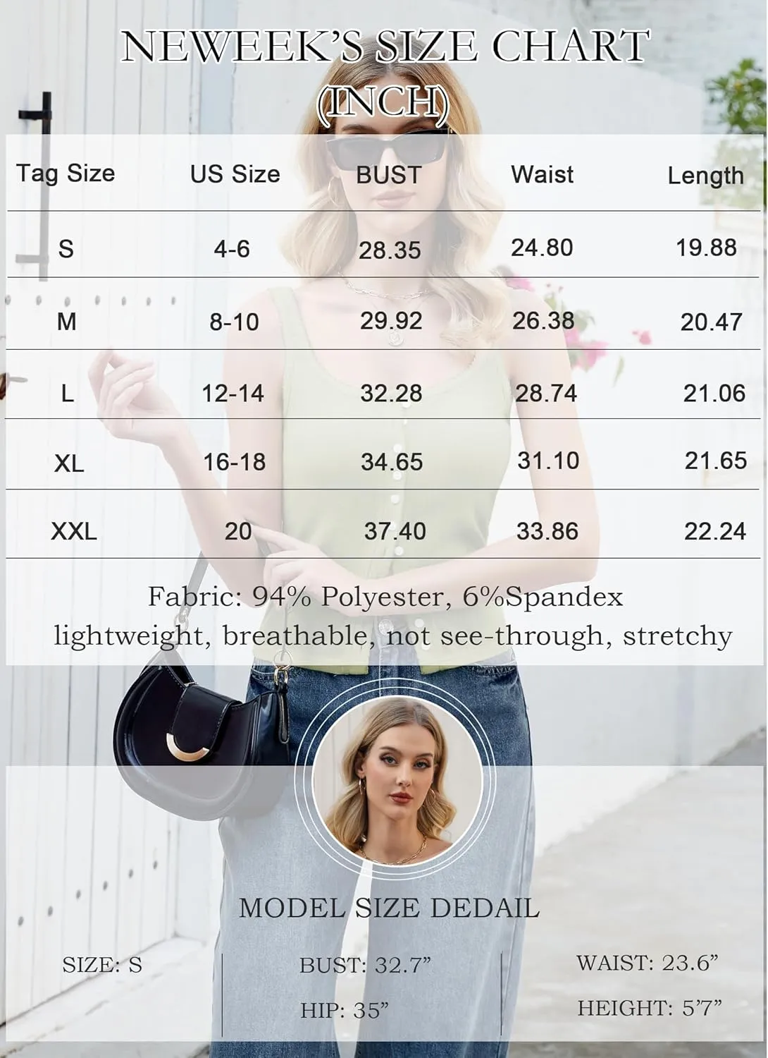 Neweek Women's Sleeveless Vest Button Front Tank Tops Ribbed Knit Square Neck Picot Trim Slim Fitted Y2K Shirts 2025