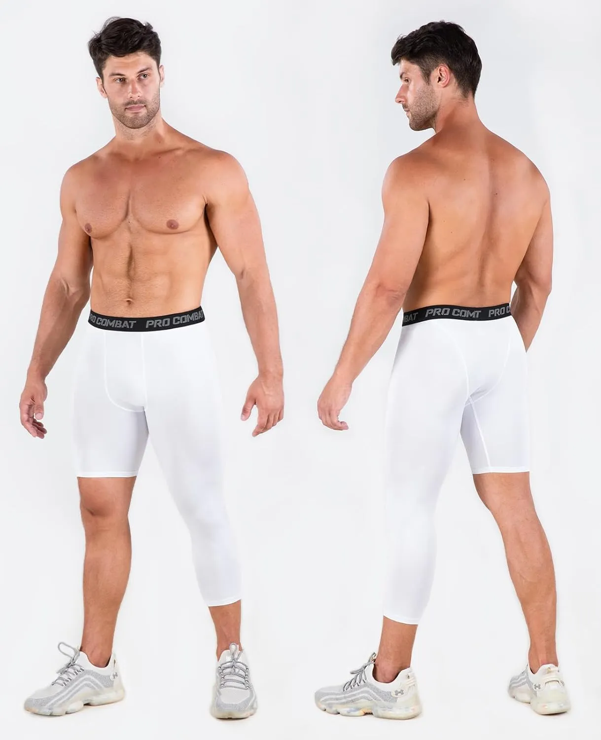 Niksa 1/2 Pack Men's Compression Pants, 3/4 One Leg Compression Tights Men Basketball Leg Sleeve Athletic Base Layer Leggings