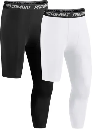 Niksa 1/2 Pack Men's Compression Pants, 3/4 One Leg Compression Tights Men Basketball Leg Sleeve Athletic Base Layer Leggings