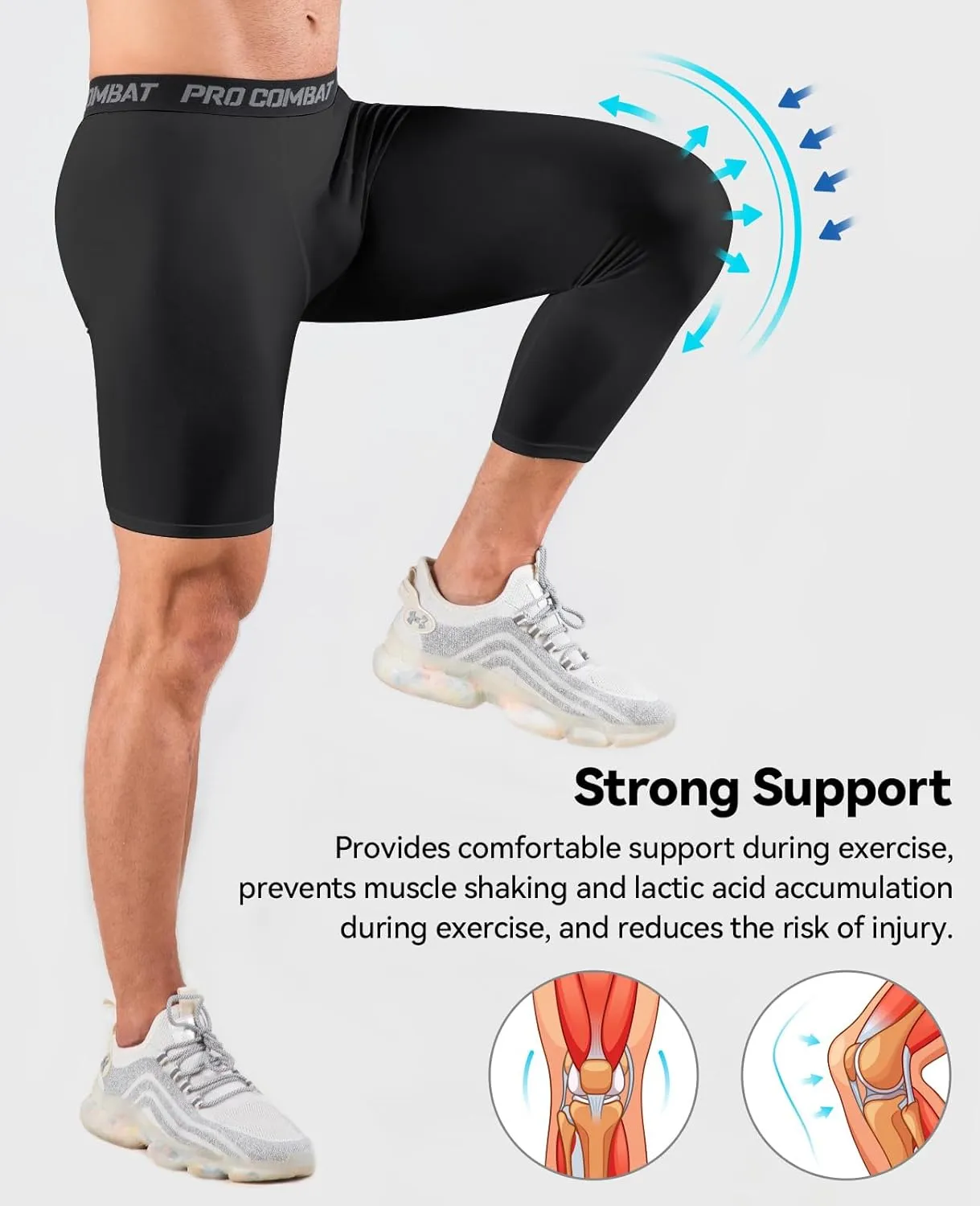 Niksa 1/2 Pack Men's Compression Pants, 3/4 One Leg Compression Tights Men Basketball Leg Sleeve Athletic Base Layer Leggings