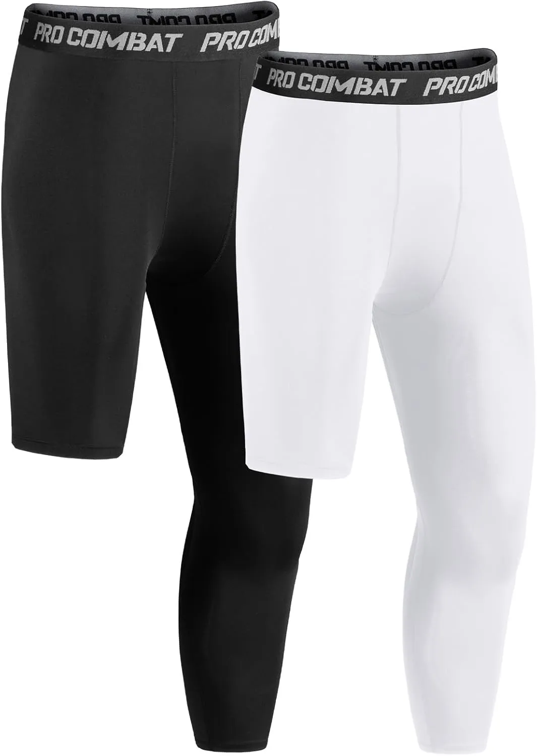 Niksa 1/2 Pack Men's Compression Pants, 3/4 One Leg Compression Tights Men Basketball Leg Sleeve Athletic Base Layer Leggings