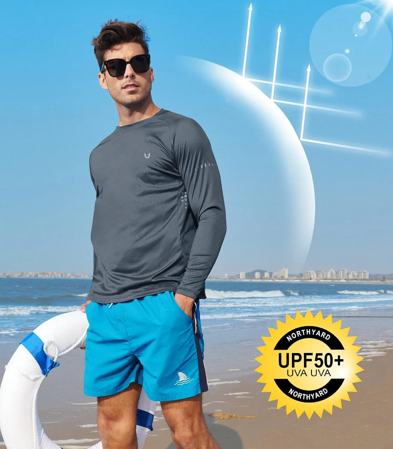 NORTHYARD Men's Sun Protection UPF 50  Shirts Long Sleeve Swim Rash Guard Shirt Workout Running Athletic Gym UV Fish Hiking