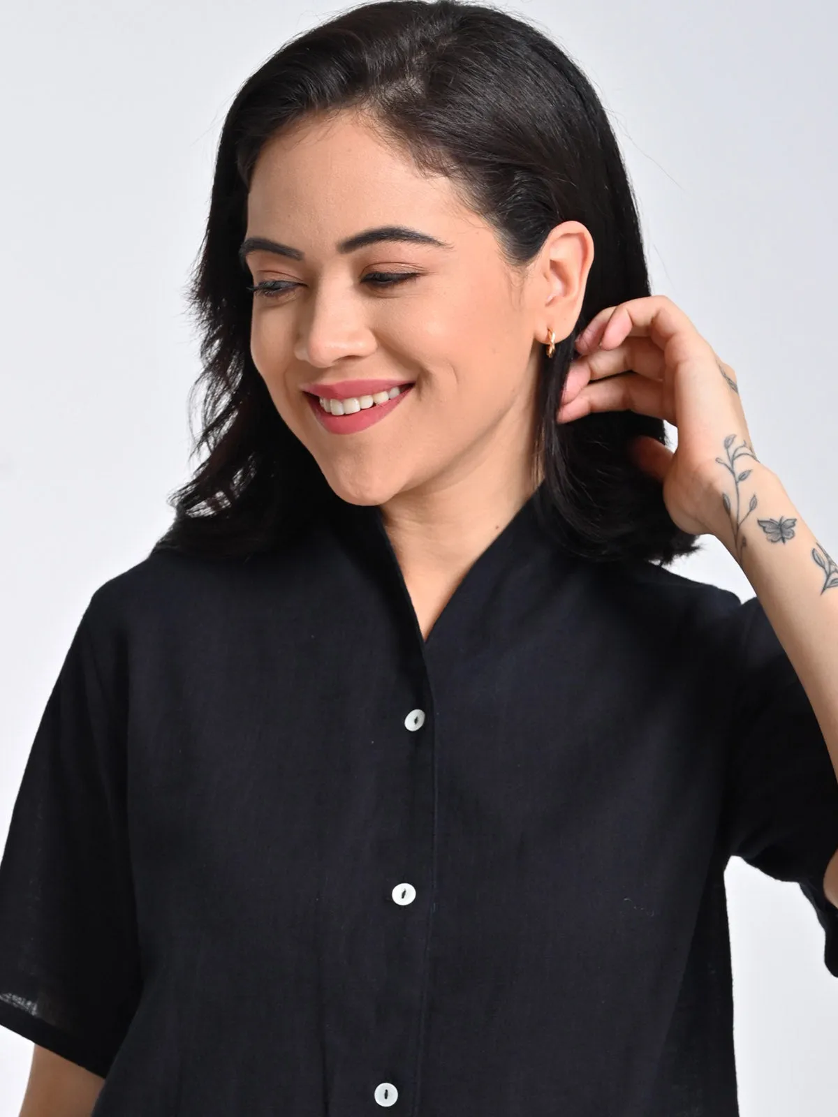 Organic Cotton Wrap Collar Shirt Top