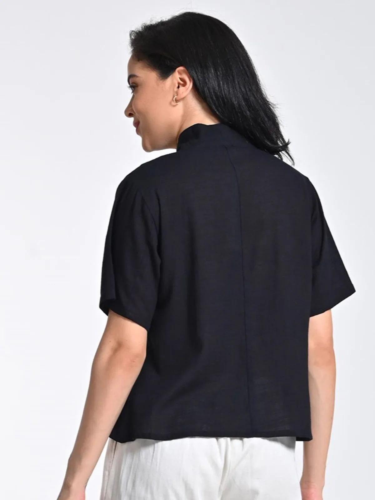 Organic Cotton Wrap Collar Shirt Top