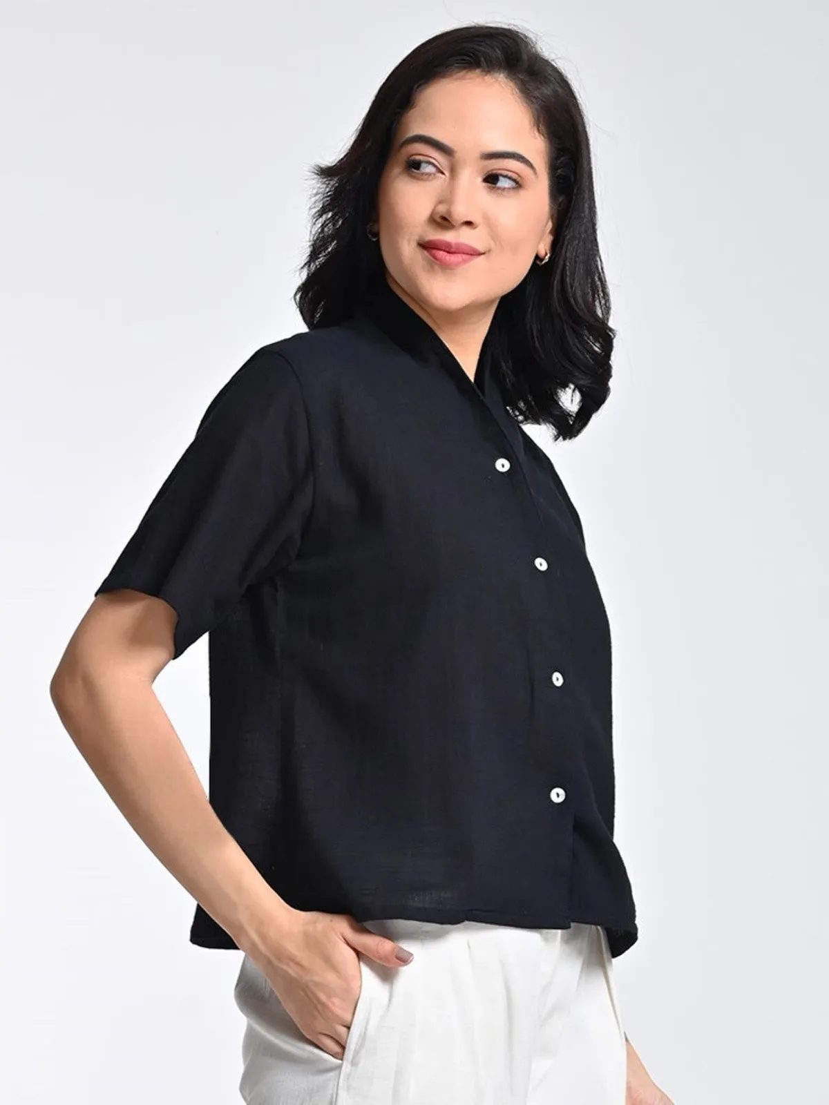 Organic Cotton Wrap Collar Shirt Top