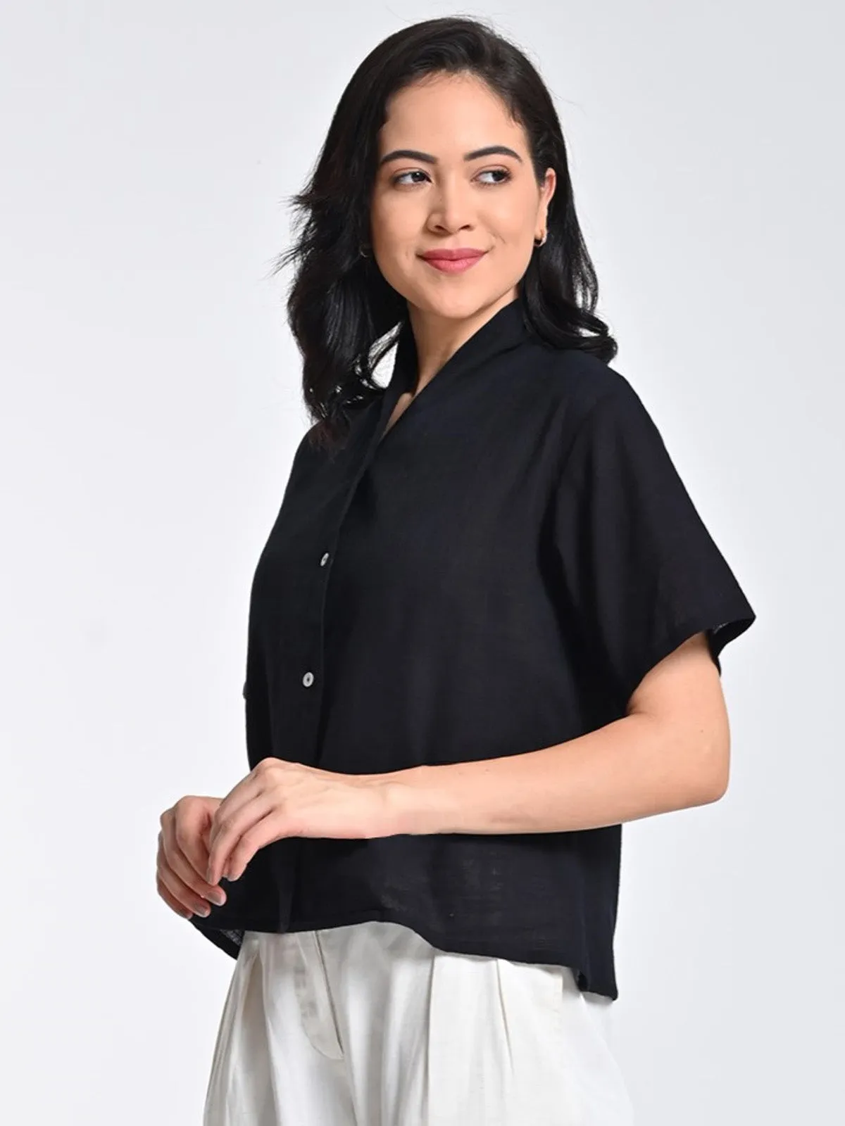 Organic Cotton Wrap Collar Shirt Top