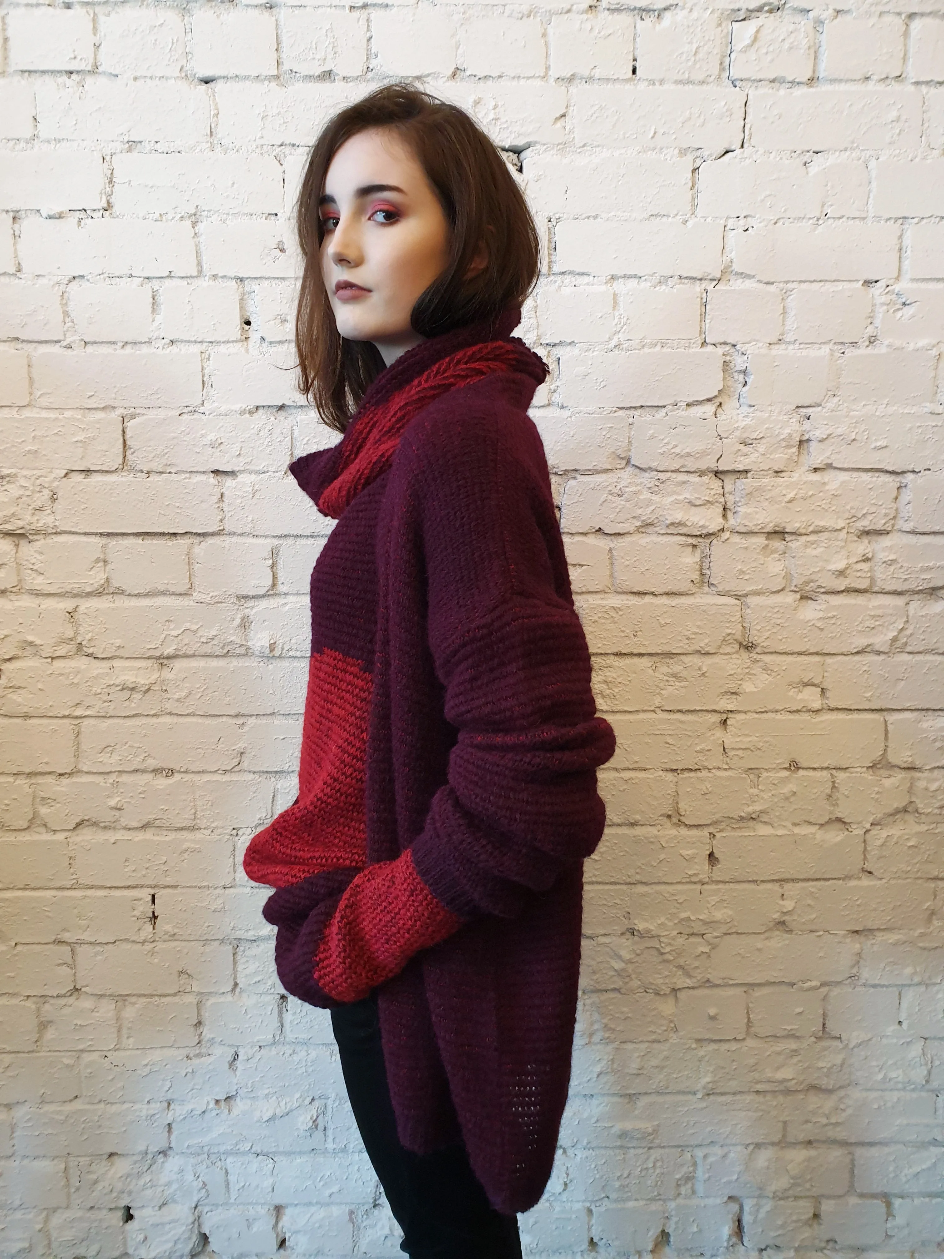 Over size spot sweater (Alpaca) - Merlot / Red