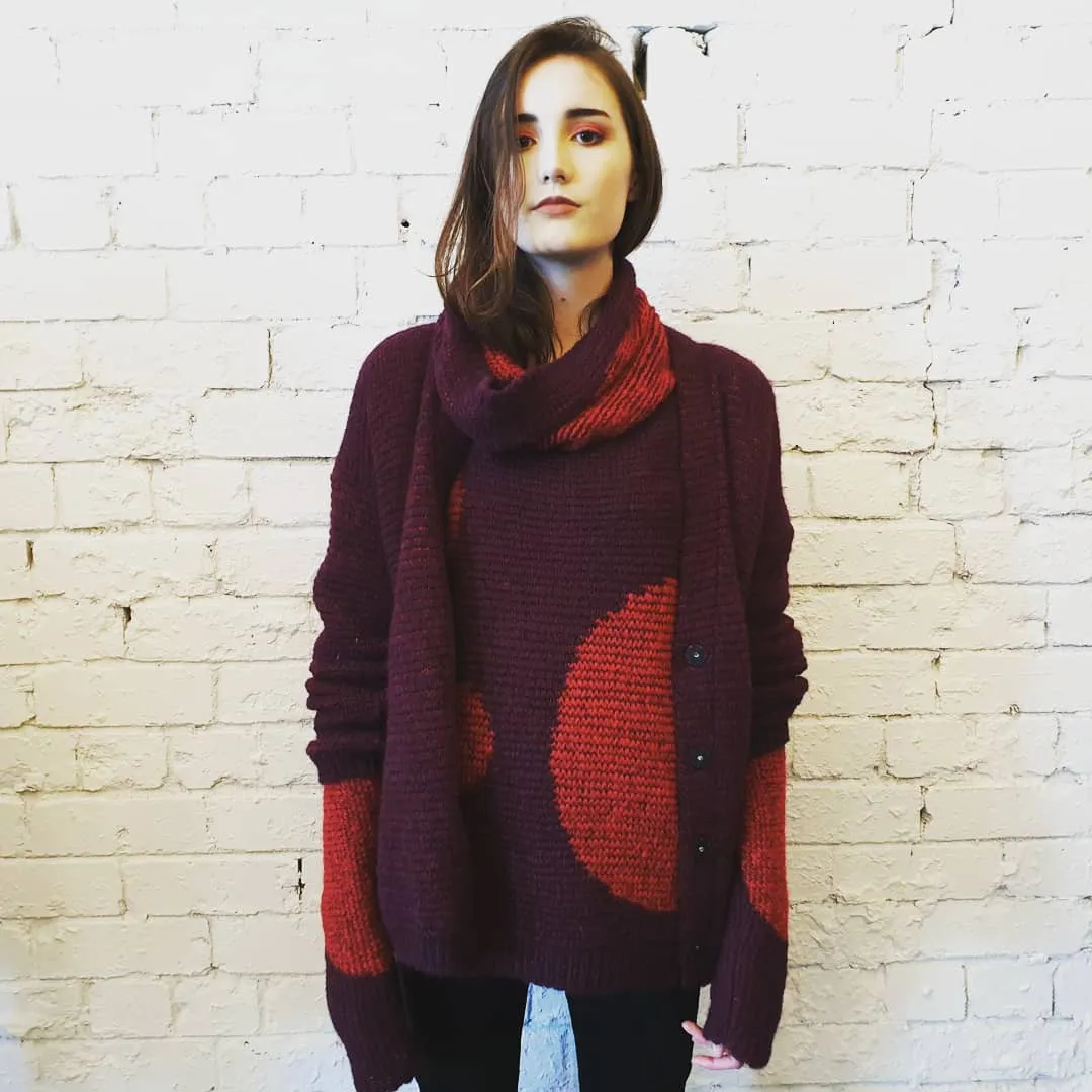 Over size spot sweater (Alpaca) - Navy / Black