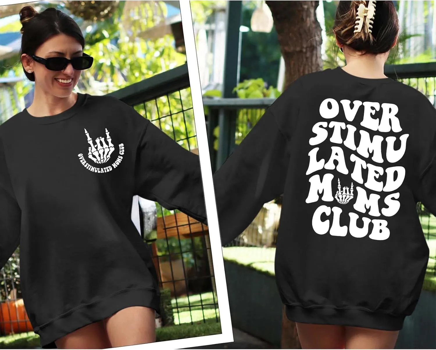 Oversized Overstimulated Moms Club Sweatshirt for Women Cool Skeleton Graphic Mama Sweatshirts Funny Hoodie Pullover