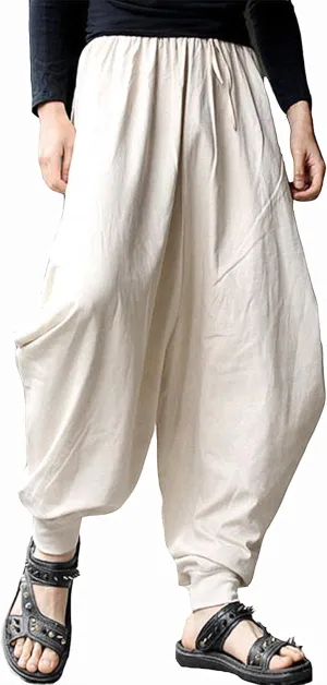 PACEIADTA Mens Casual Harem Pants Baggy Aladdin Hippie Elastic Waist Drop Crotch Trousers