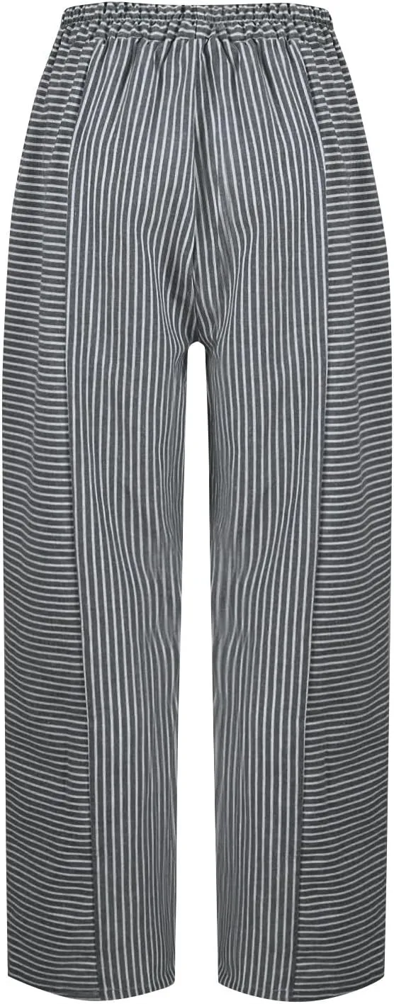 Pants for Women, Stripe Peasant Pants Casual Straight Leg Linen Plaid Trendy