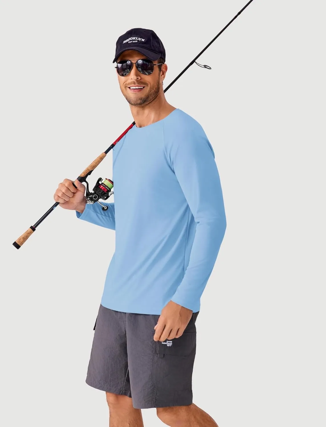 PINSPARK Men's Swim Shirt Quick-Dry Long Sleeve Rash Guard for Men UPF 50  Light Pullover Sun Protection UV Fishing Shirts