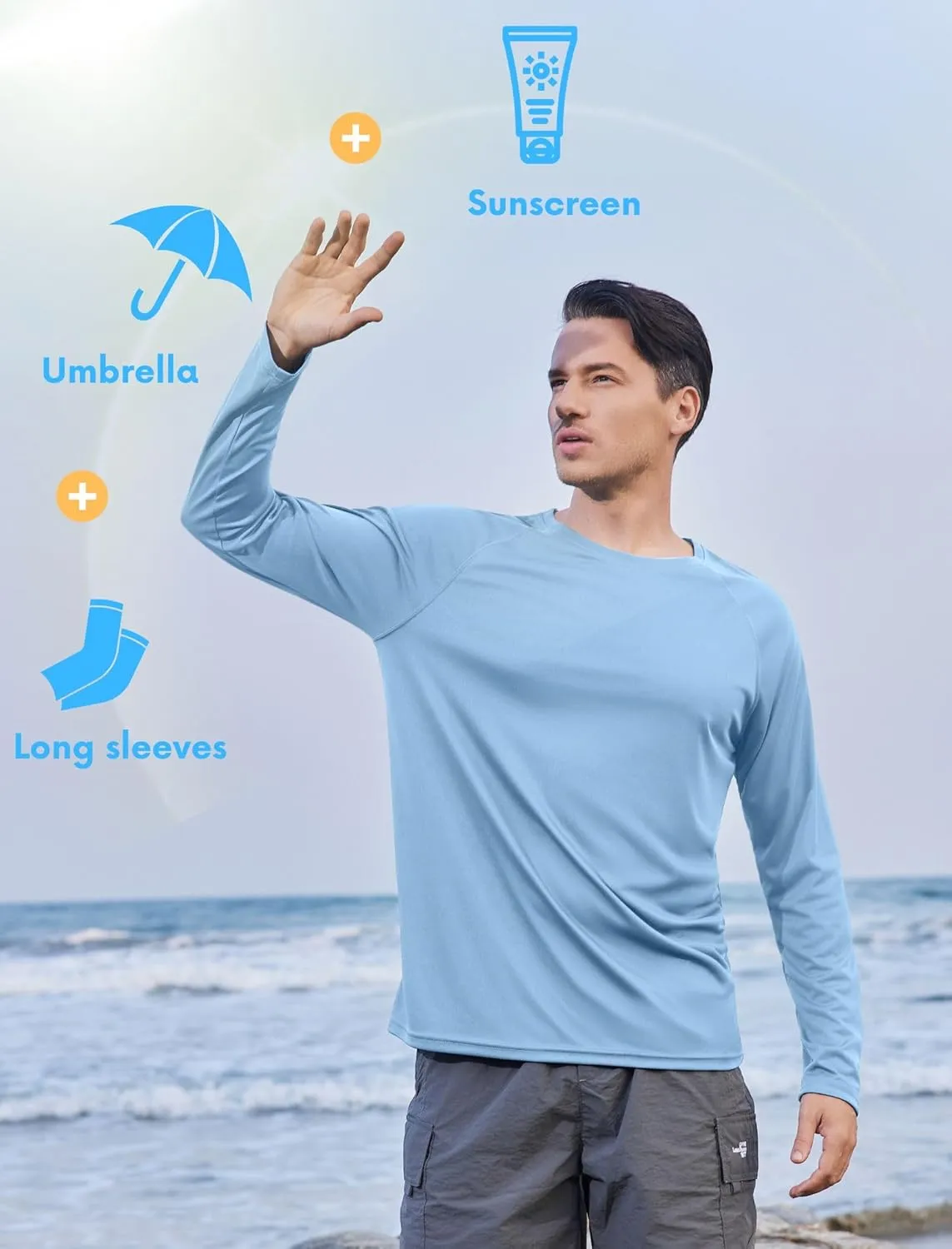 PINSPARK Men's Swim Shirt Quick-Dry Long Sleeve Rash Guard for Men UPF 50  Light Pullover Sun Protection UV Fishing Shirts