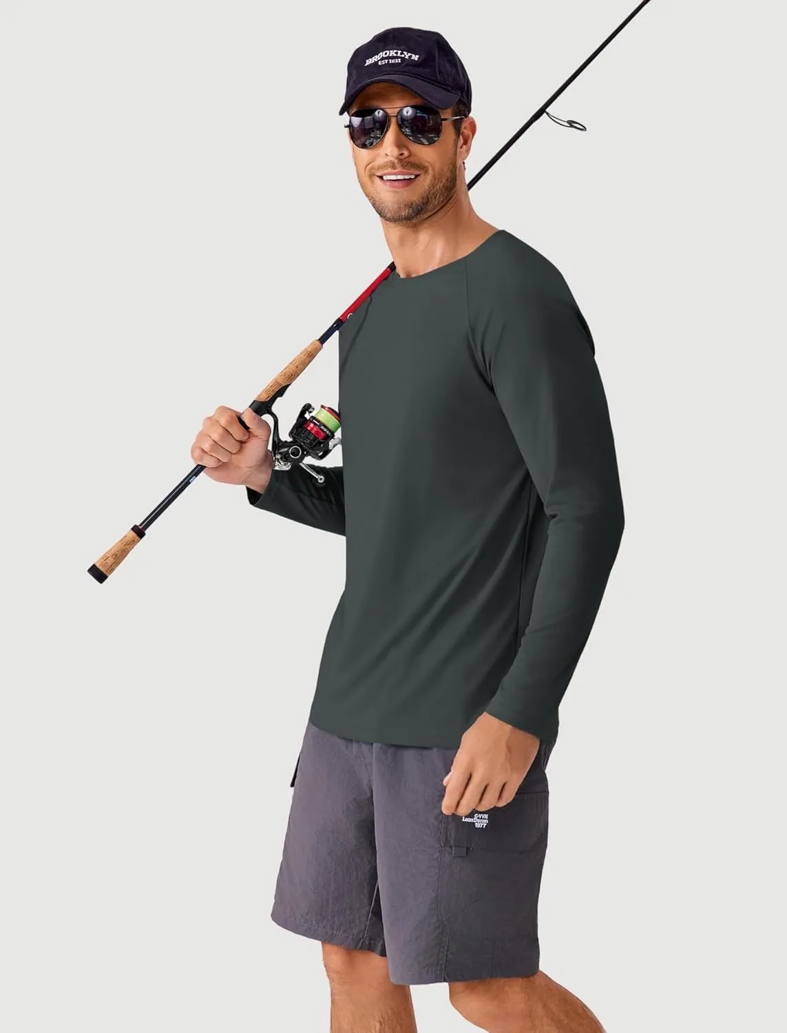 PINSPARK Men's Swim Shirt Quick-Dry Long Sleeve Rash Guard for Men UPF 50  Light Pullover Sun Protection UV Fishing Shirts