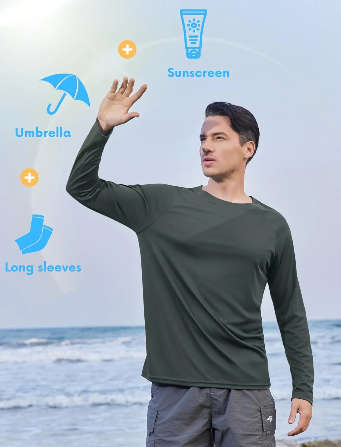 PINSPARK Men's Swim Shirt Quick-Dry Long Sleeve Rash Guard for Men UPF 50  Light Pullover Sun Protection UV Fishing Shirts