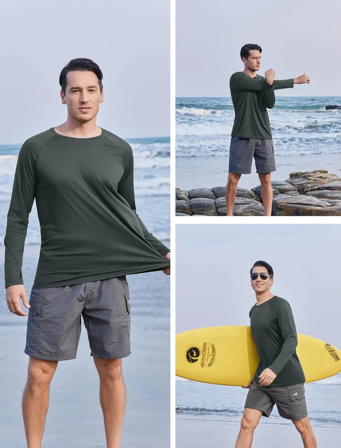 PINSPARK Men's Swim Shirt Quick-Dry Long Sleeve Rash Guard for Men UPF 50  Light Pullover Sun Protection UV Fishing Shirts