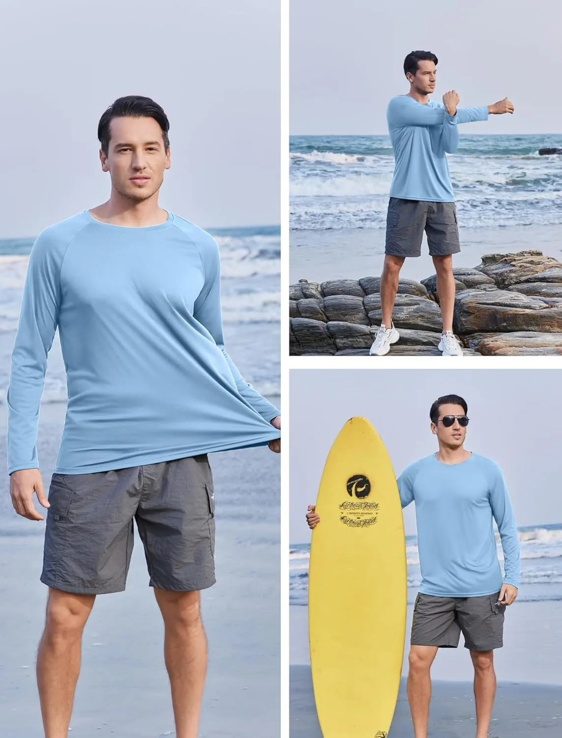 PINSPARK Men's Swim Shirt Quick-Dry Long Sleeve Rash Guard for Men UPF 50  Light Pullover Sun Protection UV Fishing Shirts
