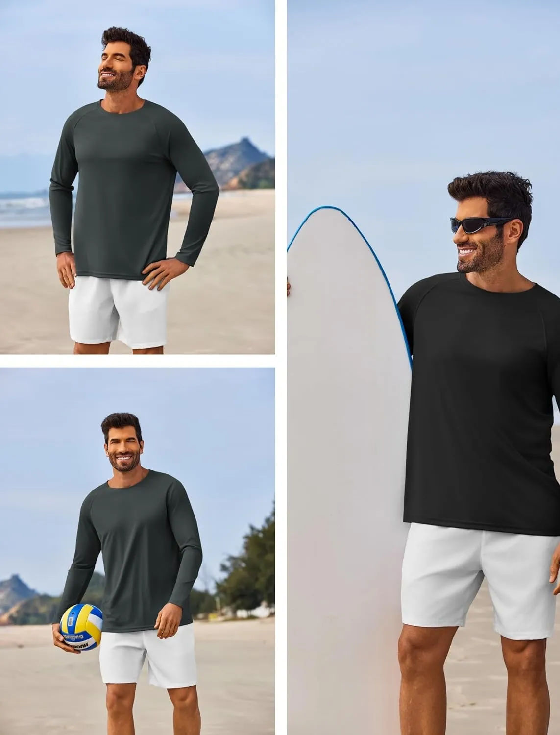 PINSPARK Men's Swim Shirt Quick-Dry Long Sleeve Rash Guard for Men UPF 50  Light Pullover Sun Protection UV Fishing Shirts