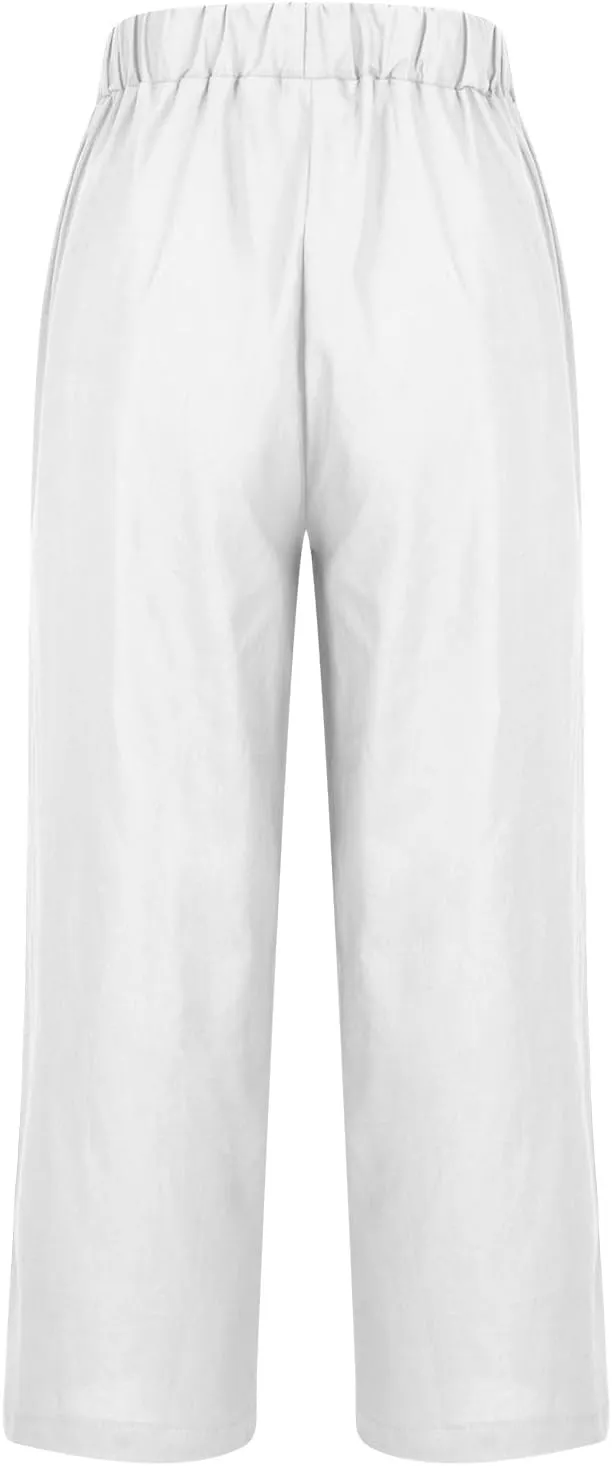 Plus Size Ankle Length Pants for Women Summer Lightweight Cotton Linen Pants Trendy Cropped Trousers with Pockets