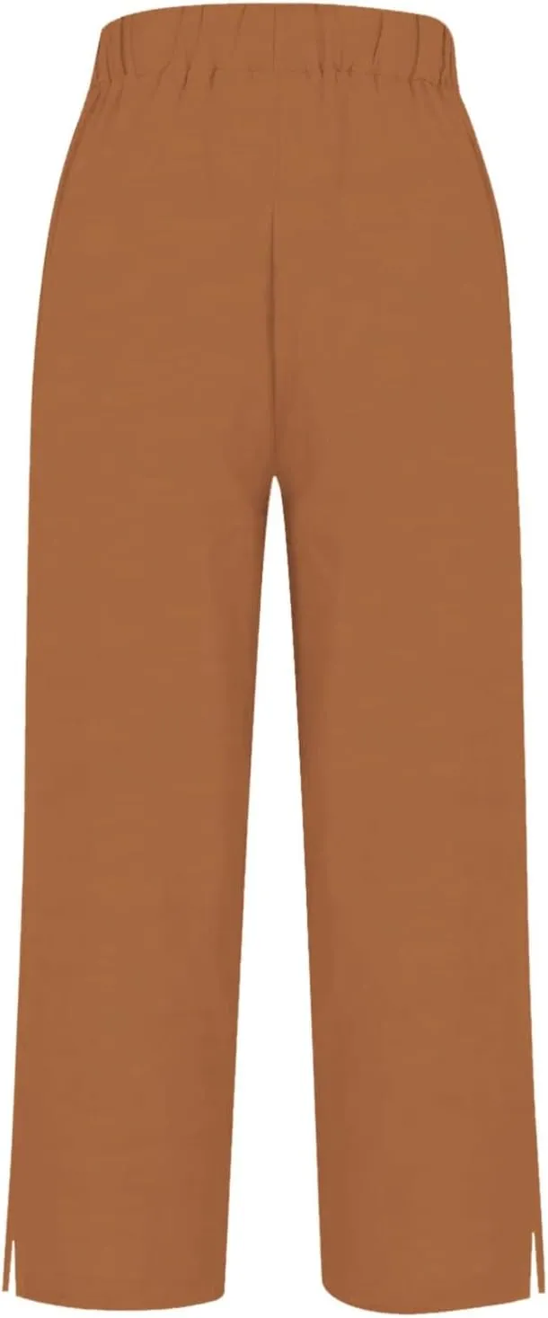 Plus Size Linen Pants for Women High Waisted Drawstring Cropped Capri Pants Casual Summer Work Pants Trousers 2025