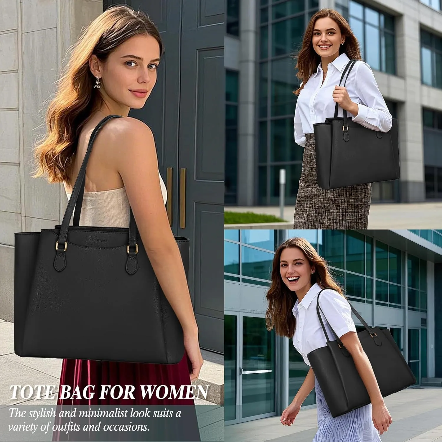 RAINSMORE Laptop Bag for Women 15.6 Inch Work Tote Waterproof Computer Bags Leather Purse Large Briefcase Handbag for Office
