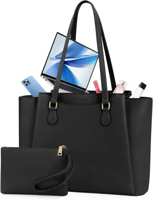 RAINSMORE Laptop Bag for Women 15.6 Inch Work Tote Waterproof Computer Bags Leather Purse Large Briefcase Handbag for Office