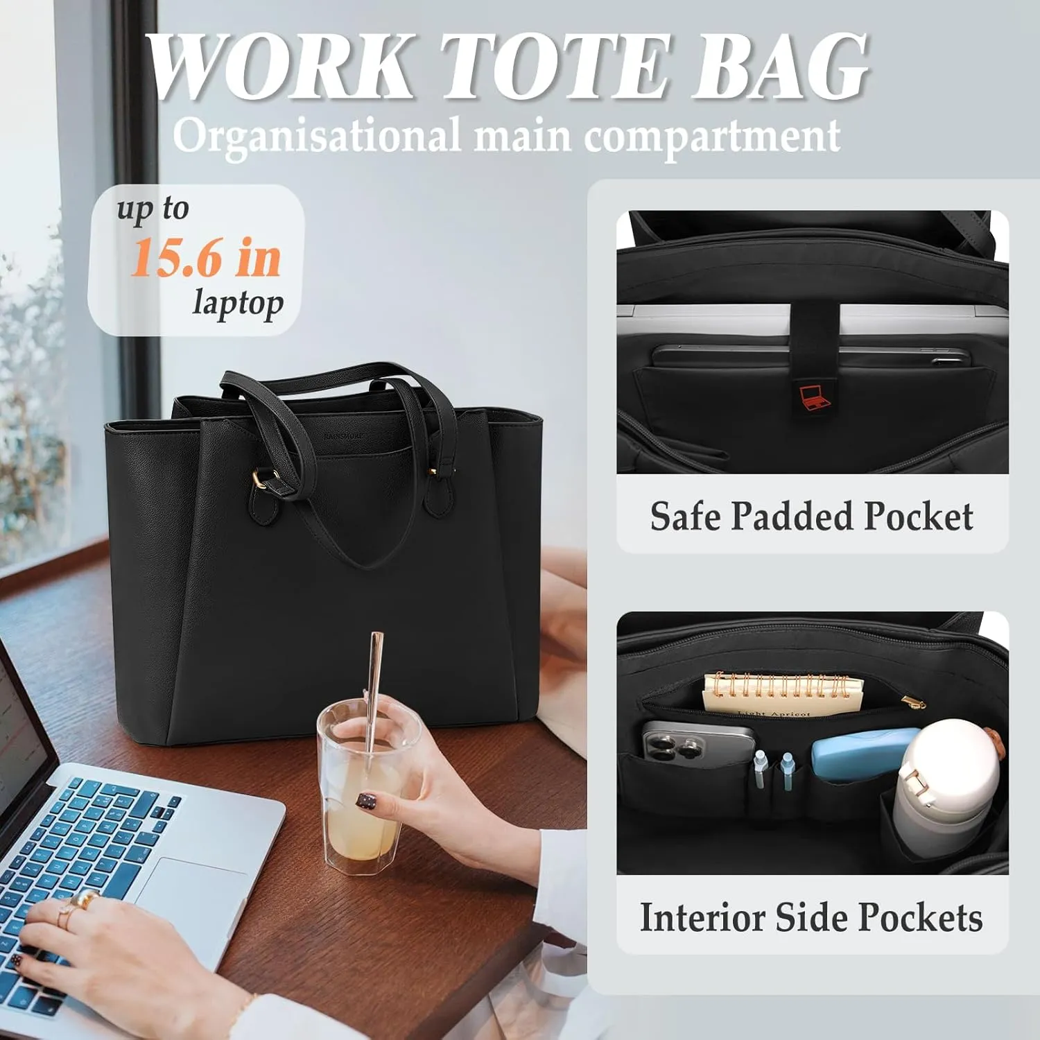 RAINSMORE Laptop Bag for Women 15.6 Inch Work Tote Waterproof Computer Bags Leather Purse Large Briefcase Handbag for Office