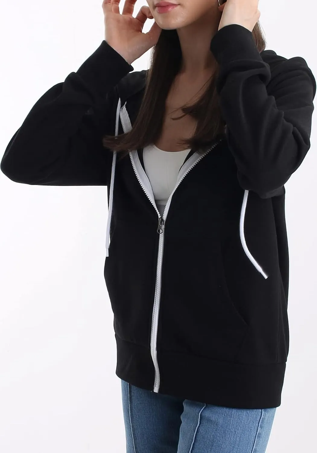 Regular Fit Women's Casual Full-Zip Hoodie Lightweight Long Sleeve Sweatshirt Casual Jacket with Pocket