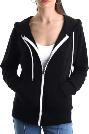 Regular Fit Women's Casual Full-Zip Hoodie Lightweight Long Sleeve Sweatshirt Casual Jacket with Pocket