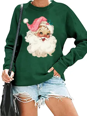 RFBIQI Pink Santa Christmas Sweatshirt for Women Retro Santa Claus Graphic Shirts Funny Xmas Gift Top Casual Holiday Pullover