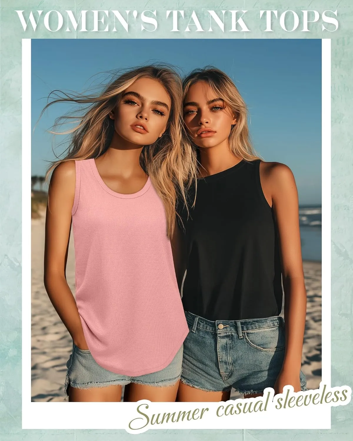 Riyiper 3 Pack Women's Waffle Knit Tunic Tank Tops Scoop Neck Loose Fit Sleeveless Shirts Summer 2025 Beach Vacation Clothes