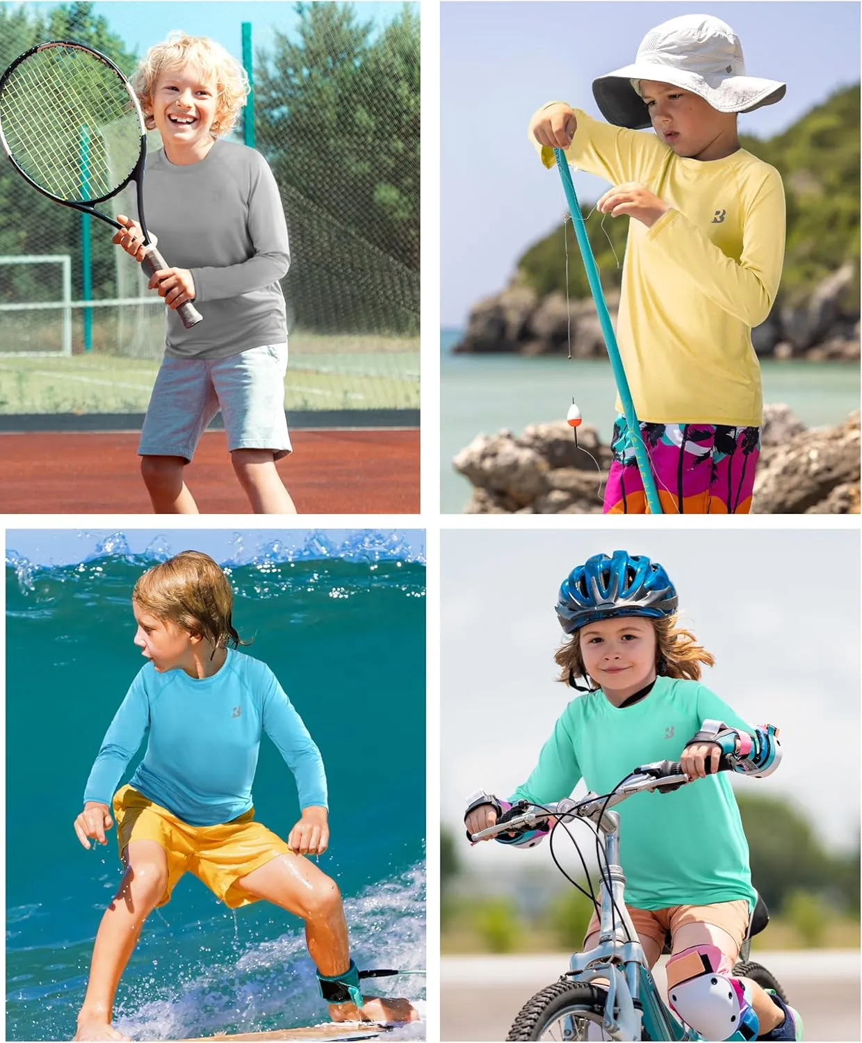 Roadbox Boys Rash Guard Swim Shirt, UPF 50 Sun Protection Long Sleeve, Quick Dry Swimming Fishing Shirts for Kids Youth