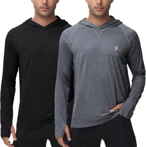 Roadbox Mens Long Sleeve Sun Shirts, 2 Pack UPF 50  UV Protection Hoodie Shirt for Fishing Hiking Running Workout Swim