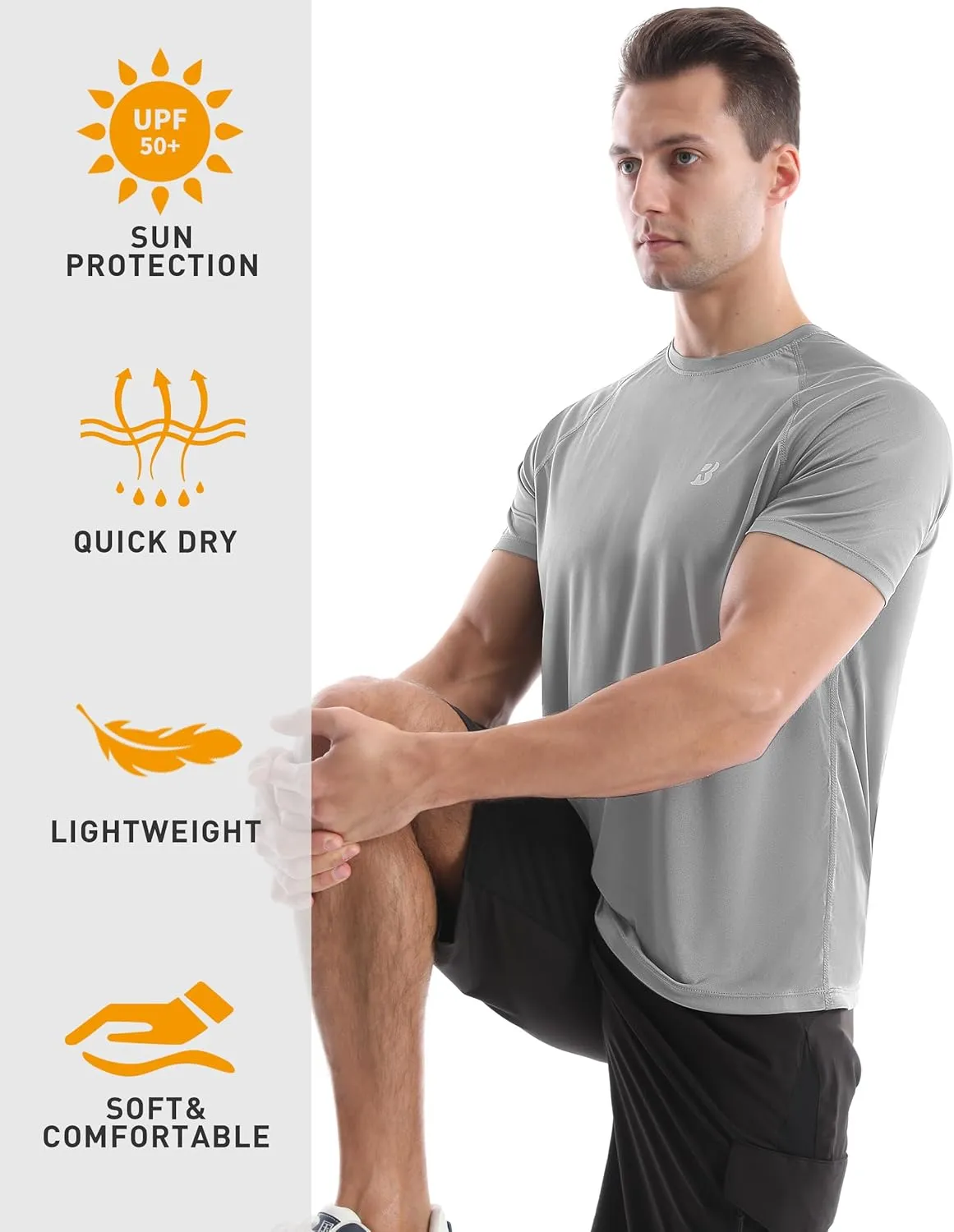 Roadbox Men's Rash Guard Short Sleeve, UPF 50  UV Sun Protection Swim Shirts, Quick Dry Lightweight Water Surf Beach T-Shirt