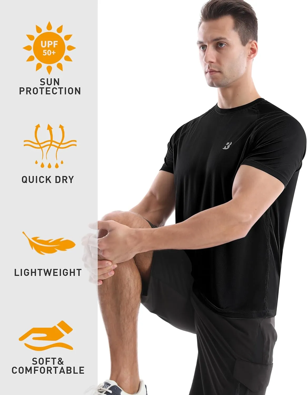 Roadbox Men's Rash Guard Short Sleeve, UPF 50  UV Sun Protection Swim Shirts, Quick Dry Lightweight Water Surf Beach T-Shirt